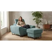 Family meble Relaxsessel mit Hocker SAVIO Apollo – verstellbare Kopfstütze, Schmalcord in Hellblau,