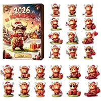 BundiGlassware Highland Cow Golf-Adventskalender 2026, 24 Mini-2D-Acryl-Rinderfiguren