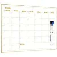 Famanu Whiteboard Monatkalender - 60 x 45 cm, magnetisch mit goldenem Rahmen