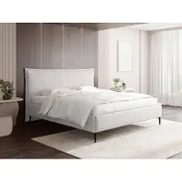 WFL GROUP Polsterbett 180x200 cm mit Bettkasten & Lattenrost – Weiß Bouclé – Doppelbett mit Hohem Kopfteil & Hohen Metallfüßen – Gasdruckfedern, ohne Matratze – Hergestellt in Polen