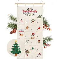 Dripio Stoff-Adventskalender zum Befüllen, 24 Taschen, bunt bestickt