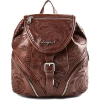 Desigual Moderner Brauner Damenrucksack mit Stickereien und Kontrastdetails