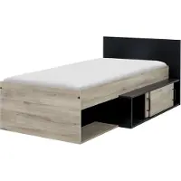 Gami Jugendbett "ERQUY", schwarz (eiche krönberg hell, schwarz), B:110cm L:204cm, Betten, Jugendbett, Einzelbett