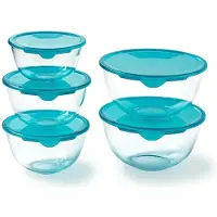 Pyrex Set mit 5 Schüsseln mit Deckel – – 1 x 0,5 l + 2 x 1 l + 2 x 2 l