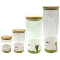Fackelmann 4er-Set Glasaufbewahrungsbehälter – – Natur – Bambusdeckel