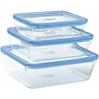 Pyrex Zero Kunststoff-Vorratsgläser, rechteckig, Borosilikatglas, Glasdeckel, ofenfest (1 x 0,8 l + 1 x 1,5 l + 1 x 2,6 l)