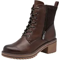 Marco Tozzi Schnürstiefelette "LUTTER", Damen, Gr. 38, Textil, braun, Lederimitat, Textil, used, Basic, Schuhe Schnürstiefelette, Blockabsatz, Ankle Boots mit Reißverschluss und Textil-Einsatz