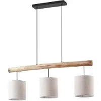 LUCANDE Hängeleuchte Jorvan, 3-flg., 100 cm, Holz/Textil
