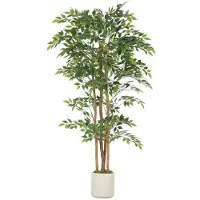 Zimtky Künstlicher Banyanbaum Massivholzstamm Topf Wohnzimmer 180 cm Grün