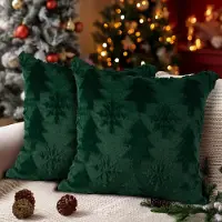 Merkloos Set mit 2 Weihnachtskissenbezügen – Motiv: Weihnachtsbaum und Schneeflocken – Grün