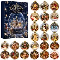 Axvcuxio Adventskalender 24 Tage mit Kristallkugel Acryl Anhänger,2D Christbaumschmuck Weihnachtskalender für Kinder und Erwachsene