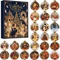 Axvcuxio Adventskalender 24 Tage mit Kristallkugel Acryl Anhänger,2D Christbaumschmuck Weihnachtskalender für Kinder und Erwachsene