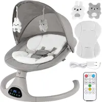 Coil Elektrische Babywippe Babyschaukel mit Fernbedienung, 5 Schaukelgeschwindigkeiten, Bluetooth, Bewegungserkennung, Moskitonetz, Grau