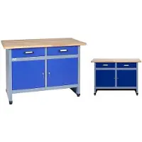 Famanu Werkbank mit Stauraum - Robustes Beukenholz - 120 cm Breite - Marineblau