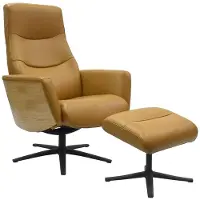 KAWOLA Relaxsessel VANITAS Drehsessel Eiche Leder cognac mit Hocker