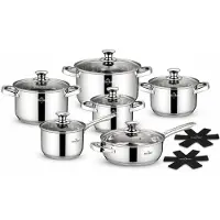 Swiss Haus DC1014 Induktions-Kochgeschirr-Set – 14-teiliges Set – PFAS-frei – Inklusive Kochtöpfen, Schwenkpfanne & Stielkasserolle – Für alle Herdarten geeignet – Edelstahl