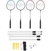 Engelhart Luxus-Badmintonset für 4 Spieler mit 2 Federbällen und ausziehbaren Pfosten