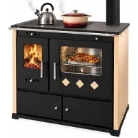 Prometey XL-Küchenofen Holzherd PR LUX INOX creme, rechts mit Edelstahlbackfach