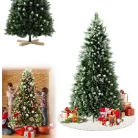 YARDIN Künstlicher Weihnachtsbaum mit Schneeeffekt, 150cm Christbaum, PVC+PE Material, Automatisch Faltbare Tanne, Weihnachtsdeko