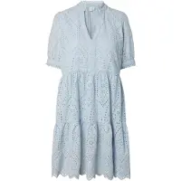 Y.A.S Blusenkleid "YASHOLI SS DRESS S. NOOS", Damen, Gr. S, N-Gr, Kurzarm, Web, blau (skyway), Web, Obermaterial: 100% Baumwolle, unifarben, V-Ausschnitt, Kleider Blusenkleid, Sommerkleid