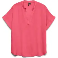 Vero Moda Shirtbluse "VMBEAUTY SS TOP GA NOOS", Damen, Gr. M, pink (coral paradise), Web, Obermaterial: 100% Viskose, unifarben, normal, V-Ausschnitt, Blusen Shirtbluse, Viskose, regular fit