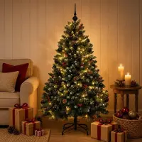 Syfax Künstlicher Weihnachtsbaum, Grün, mit Kugeln 150 cm 150 LEDs
