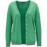 Goldner Strickjacke "Uni Merino-Cardigan Langarm", Damen, Gr. 46, grün, Obermaterial: 100% Schurwolle WV., Basic, V-Ausschnitt, Rippe, Strickjacken Strickjacke, Reine Merinowolle