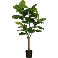 Mica Decorations Ficus Lyrata Kunstpflanze – Kunststoff-Zimmerpflanze im schwarzen Topf – wasser- und UV-beständig für drinnen und draußen – pflegefreie botanische Dekoration – H 150 x Ø 50 cm – grün