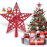 BundiGlassware Vintage, leichter, klassischer, hohler Weihnachtsbaumstern aus Kunststoff, 20 cm (8 Zoll), rot für Tannenbaum & Advents-Deko