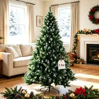 AOJU 1,5M Künstlicher Weihnachtsbaum,Tannenbaum mit Schnee-Effekt und Metall Ständer,Wiederverwendbar für Weihnachtsdekoration für Zuhause/Büro/Geschäft