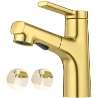 Crea Waschtischarmatur Badezimmer mit ausziehbarer Brause, Einhebelmischer, gebürstetes Zirkonium Gold