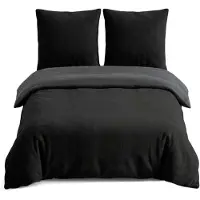 Cofi1453® Microfaser Fleece Bettwäsche mit verdecktem Reißverschluss - einfarbig & wendbar Schwarz-Anthrazit 200 x 220 cm + 2x (80 x 80 cm)
