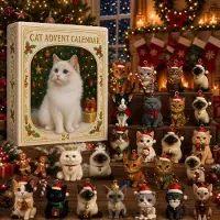 Beherger Katzen Adventskalender 2026, 3D Katzen Ornamente Countdown Kalender, für Weihnachtsdekoration, Heimdekoration & Festgeschenk