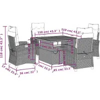 vidaXL 5-tlg. Garten-Essgruppe mit Kissen Schwarz Poly Rattan