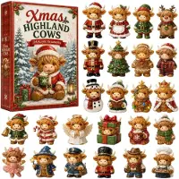 Beherger Highland Cow Adventskalender 2026, 24 Tage 3D Kuh Weihnachts Kalender (2D_B), für Weihnachten Countdown Sammeldekoration
