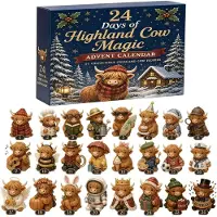 Beherger 24-Tage 3D Highland Cow Magic Adventskalender 2026 Weihnachten, für Weihnachten Countdown Sammelgeschenk
