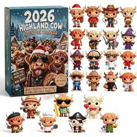 Beherger Highland Cow Adventskalender 2026, 24pcs 3D Weihnachts Adventskalender, für Weihnachtsdekoration, Heimdekoration & Festgeschenk