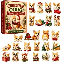 Beherger Corgis Adventskalender 2025 Weihnachts-Dekoration Set 24 Tage, für Weihnachtsdekoration, Heimdekoration & Festgeschenk