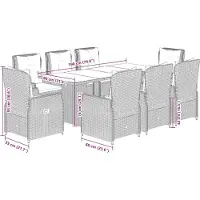 vidaXL 9-tlg. Garten-Essgruppe mit Kissen Beige Poly Rattan