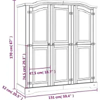 vidaXL Kleiderschrank Mexiko-Stil Kiefernholz 3 Türen Grau