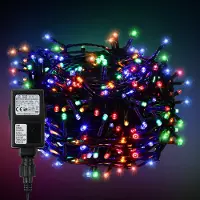 Peviasot Lichterketten 200 LED, 20 m, Mehrfarbig, 31 V, 8 Modi, IP44, mit schwarzem Kabel, mit 5 m Zuleitung, für Weihnachten