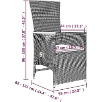 vidaXL 3-tlg. Garten-Essgruppe mit Kissen Grau Poly Rattan
