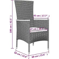 vidaXL 7-tlg. Garten-Essgruppe mit Kissen Grau Poly Rattan