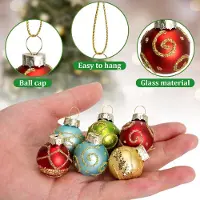 Unyqoos 24er Set Glas-Weihnachtskugeln – bunte Mini-Vintage Glitzerkugeln in Rot, Gold & Blau, hochwertiges Glas mit Aufhänge-Schnur für Christbaum