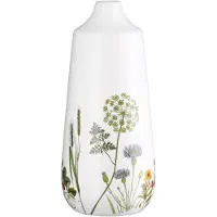 Gilde Bodenvase "Bodenvase Kegel Wild Flowers", weiß, B:14cm H:49cm T:14cm Ø:14cm, Keramik, Vasen, Bodenvase