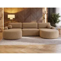 GRAINGOLD Ecksofa U-Form Aurio - Ecksofa mit Schlaffunktion, Bettkasten - Moderne Ecksofa, Wohnzimmer Sofa - Eckcouch mit Bouclé-Stoff - Hellbraun