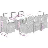 vidaXL 9-tlg. Garten-Essgruppe mit Kissen Beige Poly Rattan