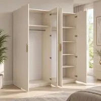 Lomadox Schlafzimmer Kleiderschrank mit 179 cm Breite in Beige, mit 4 Türen, 2 Kleiderstangen & 5 Böden - LOUSADA-166