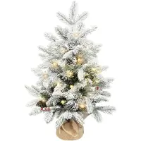 Dopwii Mini 60cm Weihnachtsbaum mit 35 LED-Lichtern, Schnee-Effekt, Mini-Tischbaum mit Tannenzapfen, Künstlicher Weihnachtsbaum für Weihnachtsdekoration, Weiß