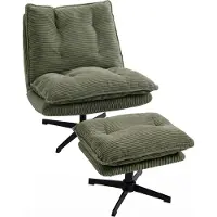 Dopwii Loungesessel mit Hocker, 360° drehbar, Cordbezug, höhenverstellbare Fußstütze, Grün